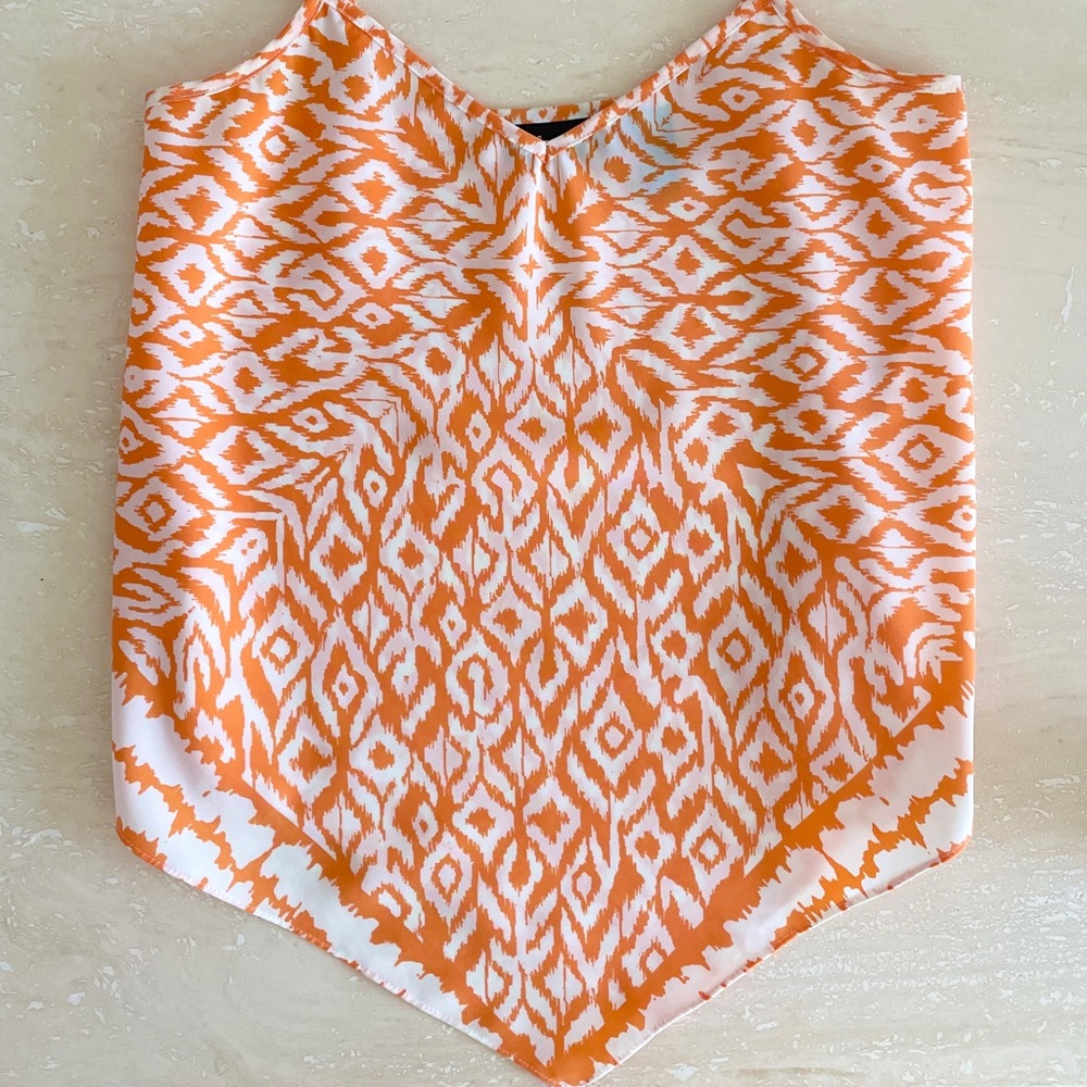Orange and White Patterned Women's Top Adjustable Strap INC size 2